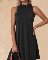 Vestido Casual De Mujer Estilo Playa Largo De Pierna Sin Mangas De Color Puro Con Encaje Ondulado Moda Primavera Verano 2024 - details 5