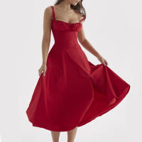 Vestido De Playa Para Mujer Con Estampado Floral Cuello Cuadrado Ajuste Frontal Y Abertura En Pierna Midi Polyester Sin Mangas Vestido De Noche - details 15