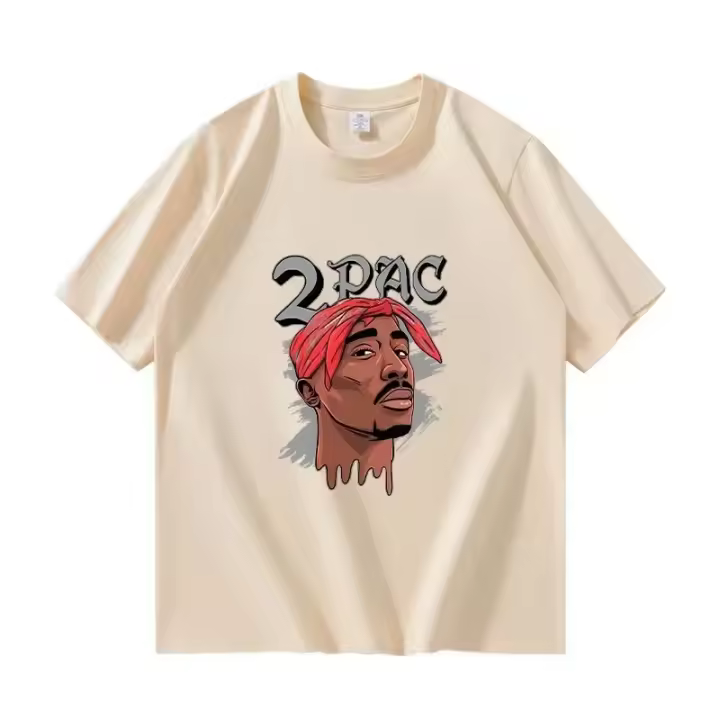 Camiseta De Algodón Para Hombre 2Pac Tupac Estampado High Quality Hip Hop Streetwear Manga Corta Oversized Camiseta Casual - 1