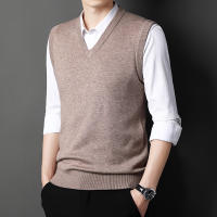 Chaleco De Suéter Para Hombre Color Sólido Moda Casual Cálido Sin Mangas Cómodo Para Primavera Y Otoño V-Neck Material De Algodón Y Lana Delgada - details 9