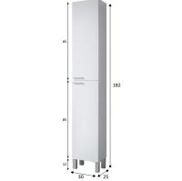 Meimon Columna de baño KONCEPT blanca brillo, 2 puertas reversibles, estantes regulables, tablero melaminizado E1 (15 mm), trasera MDF (3 mm), patas aluminio mate, tiradores ABS gris, 182x30x25 cm, carga máx. balda 3 kg, - details 0