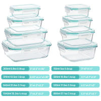 Set 8 fiambreras borosilic rectangulares 200-200-320-400-520-640-640-800ml,Juego de 8 recipientes de almacenamiento de alimentos de cristal,recipientes de vidrio con - details 8