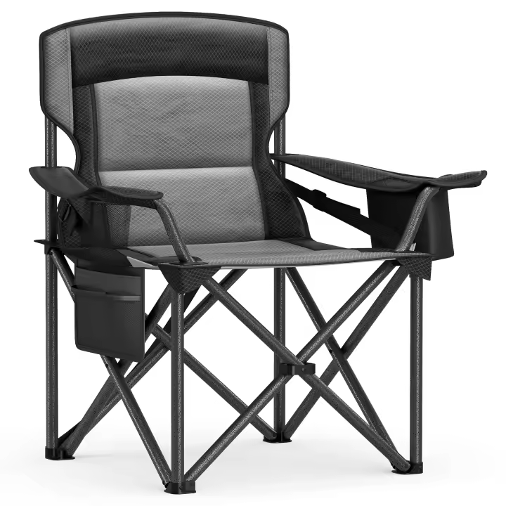 SONGMICS Silla de Camping, Silla Plegable con Portavasos, Silla de Pesca, Relleno de Espuma, Plegable, Respaldo Alto, Carga hasta 205 kg, Camping Jardín, Negro Tinta/Gris Pizarra/Azul Marino - 1