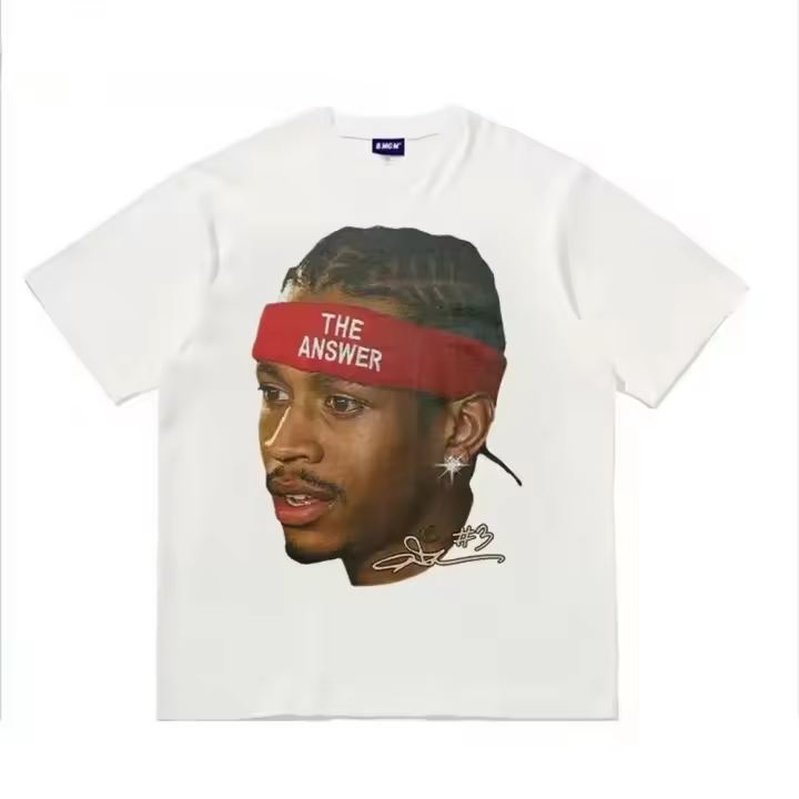 Camiseta De Baloncesto Deportiva De Alta Calle NBA Iverson Para Hombre Manga Corta Cuello Redondo Impreso Sudadera Casual - 1