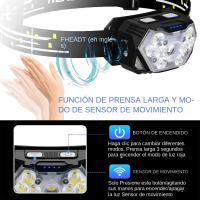 Linterna Frontal LED 9 Luces Con Sensor De Movimiento Recargable USB Para Pesca Camping Y Actividades Al Aire Libre Luz Portátil - details 3
