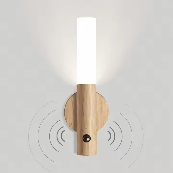 Lámpara de pared LED de Madera, funciona con Pilas, recargable por USB, sensor de Movimiento, Luz Nocturna - 1