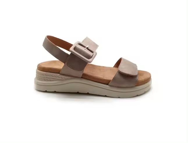 Ballerina Sandalia Mujer Beig Velcro Doble Suela Antideslizante - 1