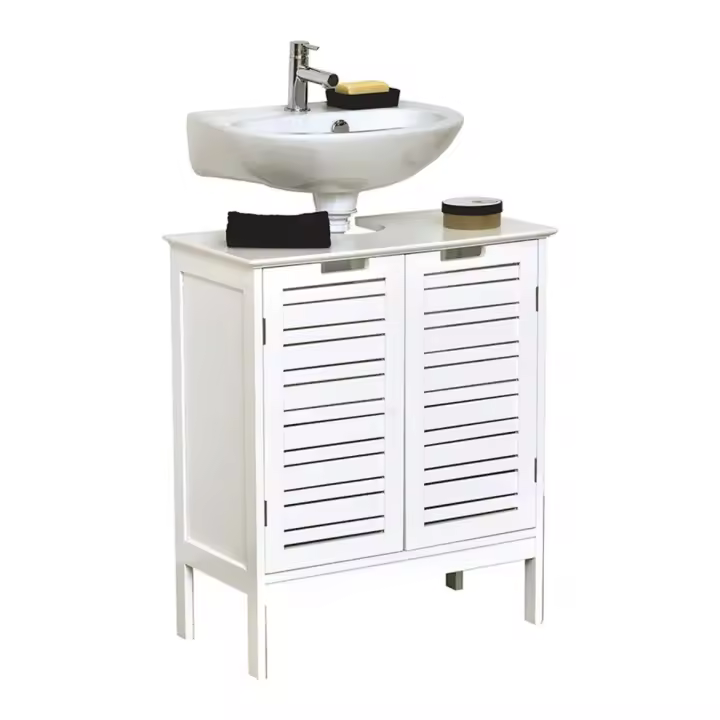 JJA Mueble Armario Bajo Lavabo Mueble Baño 2 Puertas 1 Estantería Madera Blanco 60x30x70 Cm - Optimiza Espacio Baño - 1