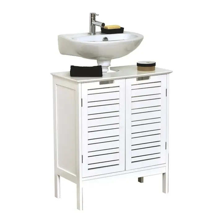 JJA Mueble Armario Bajo Lavabo Mueble Baño 2 Puertas 1 Estantería Madera Blanco 60x30x70 Cm - Optimiza Espacio Baño - 1
