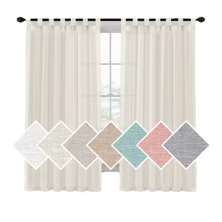 Cortinas de Lino para Salón,2 Piezas,Visillo Translúcido, Cortinas con Ojales modernos, Decorativas para Ventana, Haación y D - 1