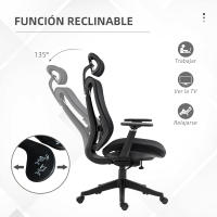 Vinsetto Silla de Oficina de Malla Silla de Escritorio Reclinable con Reposacabezas Ajustable Soporte Lumbar y Reposabrazos 3D Carga 150 kg 70x66x120-128 cm Negro - details 4