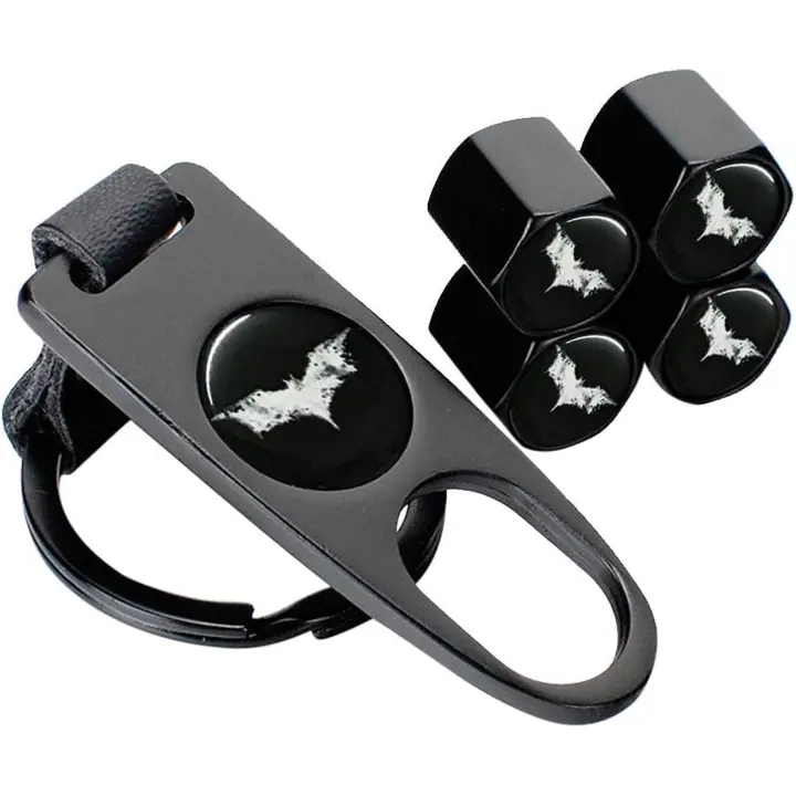 Tapas antipolvo para válvulas de neumáticos de murciélago (4 piezas) con llavero con llave (1 pieza) Tapas universales para válvulas de ruedas de neumáticos con anillo de sellado - 1