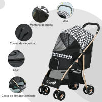 PawHut Cochecito para Perros Plegable Carrito para Mascotas con 2 Puertas Ventana de Malla Cesta de Almacenamiento Cuerda de Seguridad y Cojín 80x44,5x97 cm Negro - details 6