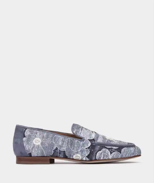 Pedro Miralles Mocasines de piel y tejido. modelo FOZ en tonos Azules. Hecho a mano en España. - 1