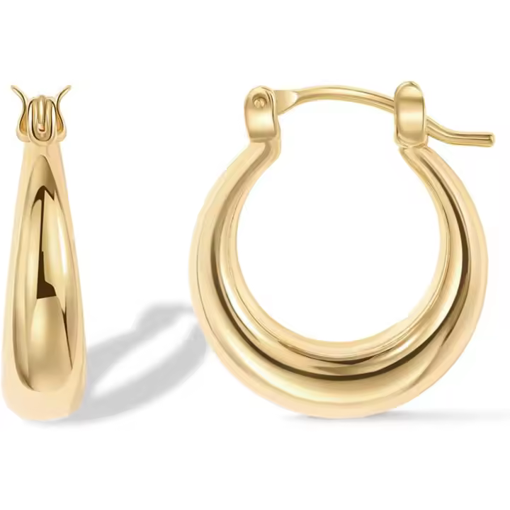 14K chapados en oro plata de ley publicaciones Oval Chunky Hoop ganancias para mujeres-declaración de moda aros de oro grueso-pendientes - 1