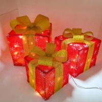 3PCS Caja De Regalo Navideña Con Luz Y Lazo LED Decoración Festiva Para Interior Y Exterior Material Plástico - details 18