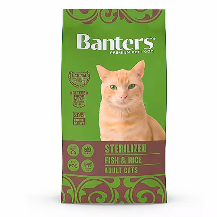 BANTERS Gatos Esterilizados, 2kg, 8kg, Pienso Natural para Felinos Castrados con Pescado y Arroz - 1