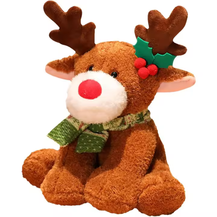 Peluche de reno navideño, 32 cm, alce navideño, almohada de peluche suave, peluches navideños, ciervo, colección de regalos de peluche navideños - 1