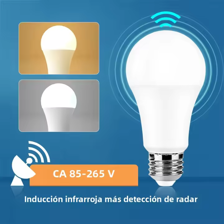 6pcs Bombilla LED Sensor De Movimiento Radar 189-265V E27 Bombilla Infrarroja Inteligente 6W-20W Para Noche Y Oscuridad - 1