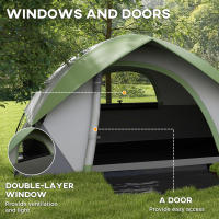 Outsunny Tienda de Campaña para 2 Personas Tienda de Camping Plegable Ligera Impermeable 3000 mm con Puerta Ventana Gancho y Bolsa de Transporte 210x150x110 cm Gris y Naranja - details 5