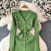 YuooMuoo Vestido Maxi Tejido Otoño Invierno Mujer Elegante V-cuello Botones Cintura Delgada Volantes Suéter Vestido Fiesta - details 4