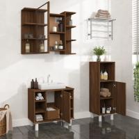 vidaXL Juego de muebles de baño 3 pzas madera de ingeniería en color Blanco/Negro/Marrón roble y más | almacenamiento funcional diseño moderno para baño dormitorio sala - details 2