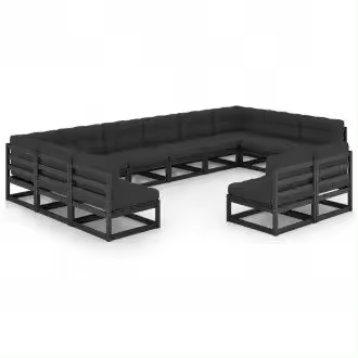 VIDAXL 3077238 conjunto de muebles de jardín 13 piezas de madera de pino negra con cojines vida xl - 1