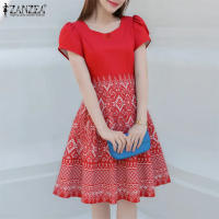 ZANZEA Vestido Elegante Para Mujer Con Estampado Étnico Manga Flor De Pétalo Cuello Cuadrado A-Line Longitud De Rodilla Vestidos De Fiesta Verano - details 2