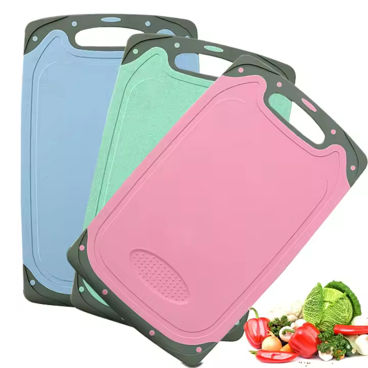 Juego de tablas de cortar, 3 piezas de tablas de cortar de plástico grueso para cocina sin BPA, con pies antideslizantes y ranura profunda para jugo, para frutas, verduras y carnes. - 1