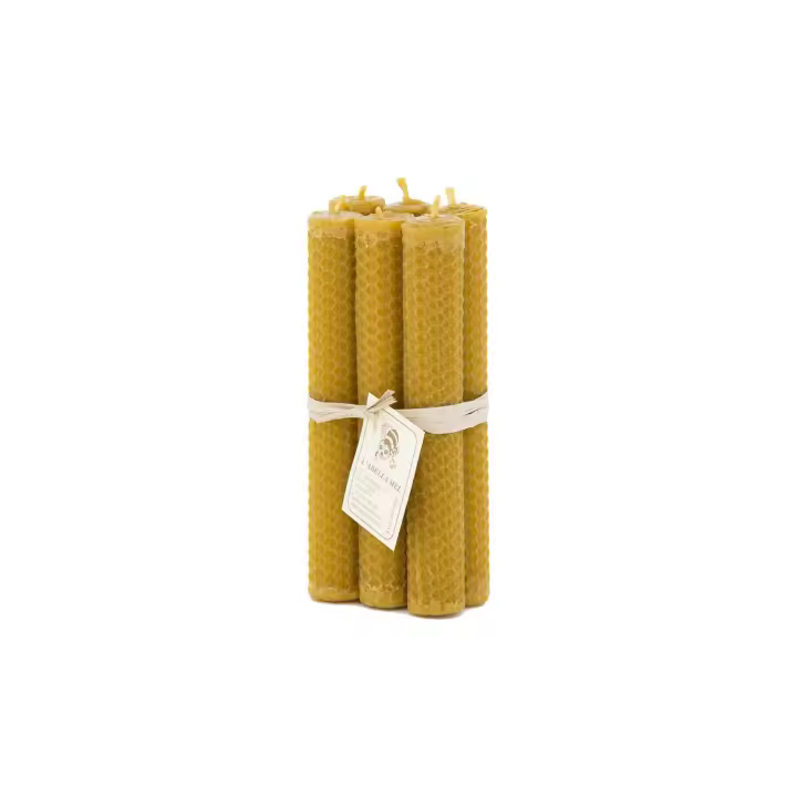 L'Abella Mel - Vela Natural y Artesanal 100% de Cera de Abeja Hecha a Mano | Vela Pura Textura Panal Bujía Vela de Miel Sin Parafina de España - Pack de 6 Velas. Contiene 6u de 2x2x15cm - 1