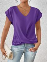 Camiseta de cuello en V lisa - Elegante blusa de manga corta para mujer (Primavera/Verano) - details 16