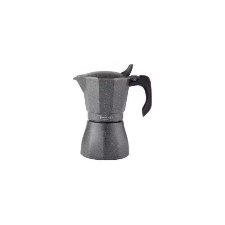 Cafetera italiana Oroley Negra Stone de estilo tradicional de 6, 9 y 12 tazas en color negro/piedra apta para vitrocerámica, inducción, fuego y gas - 1