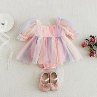 Vestido De Verano Para Bebé Con Pétalos Y Lazo En Malla Colorida Traje De Baño Para Niñas Con Mangas Cortas Estilo Cute - details 4