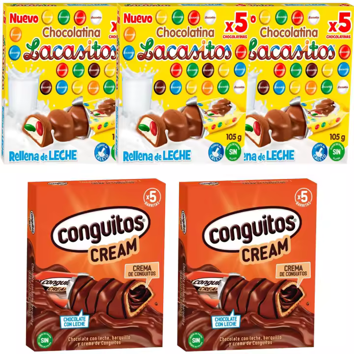 Lacasa pack chocolatinas:2 cajas conguitos barrita cream 5x23g y 3 cajas lacasitos barritas 5X21g - 1