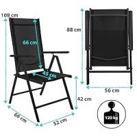 Juego de Sillas Plegables Aluminio Ajustable Jardín Terraza Exterior Camping Soporta 120 kg Ligera de Reposabrazos Respaldo Alto, Color:Negro, Cantidad:2 Unidades - details 1