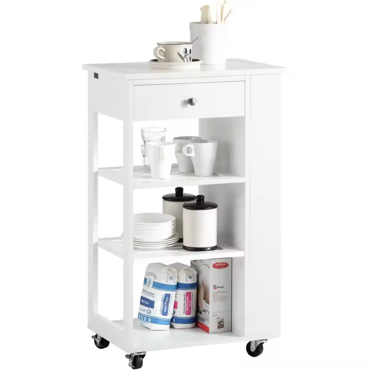 Carrito Auxiliar de Cocina con 3 Estantes 1 Cajón y 4 Ruedas Carrito de Servir Multiusos 50 x 37 x 86 cm Blanco ES - 1