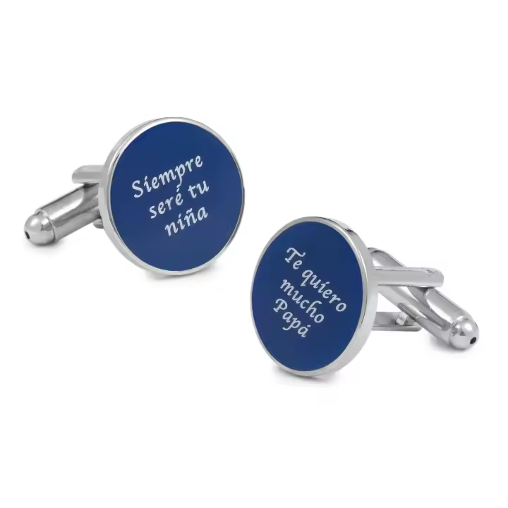 Gemelolandia | Gemelos de Camisa Boda Frases Siempre Sere Tu Niña + Te quiero Mucho Papa Azul 15mm - 1