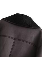 TRAFZA Chaqueta De Moda Invierno Para Mujer Marrón Oscuro Con Bolsillos Y Cuello En V Estilo Retro Elegante Con Botones - details 20