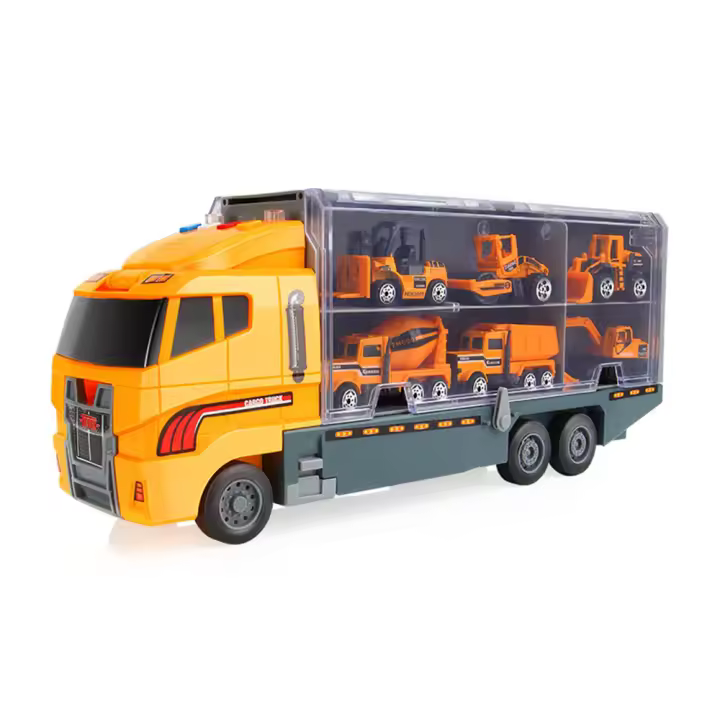 Juguete De Coche De Aleación Para Niños Con Conjunto De Transporte Grande Y 6 Vehículos De Ingeniería Miniatura Incluyendo Camión De Bomberos Y Coche De Carreras Regalos Para Niños - 1