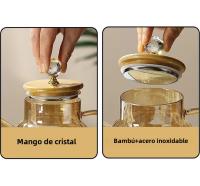 Hervidor De Té De Vidrio Con Tapa De Bambú Y Filtro Desmontable Cuerno De Champaña Para Té En Hoja Suelta Y Té De Flores 0.8/1.5/1.8L - details 3