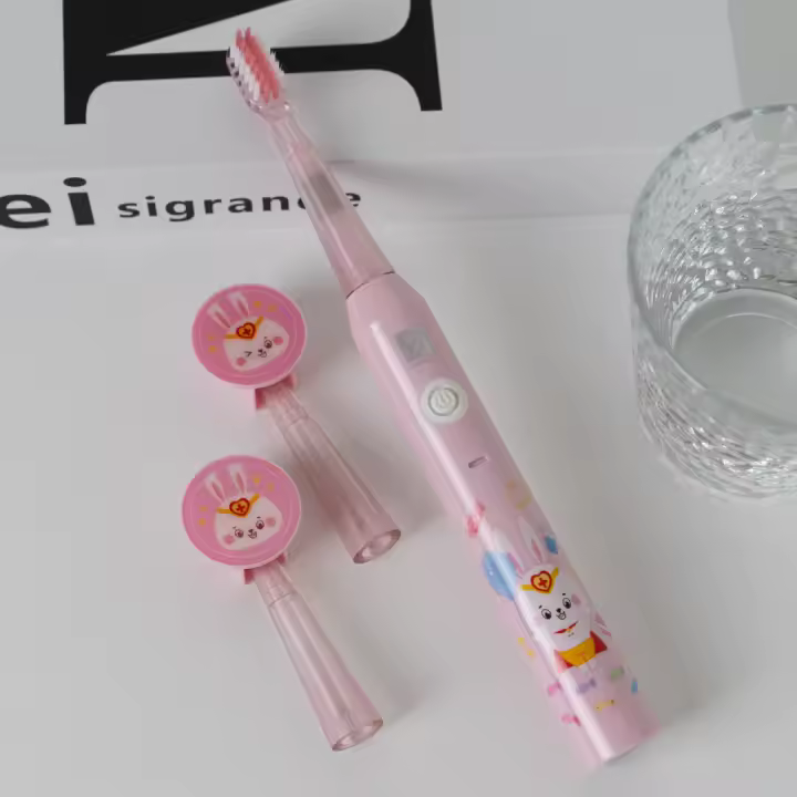 Cepillo de Dientes Eléctrico Infantil, niño y niña, con Tapa Cabezal de Conejito, Sónico y Recargable USB, 3 Modos de Cepillado, Suave y Divertido para Niños, Impermeable IPX7, Incluye 3 Cabezales de Repuesto - Extrahouse - 1