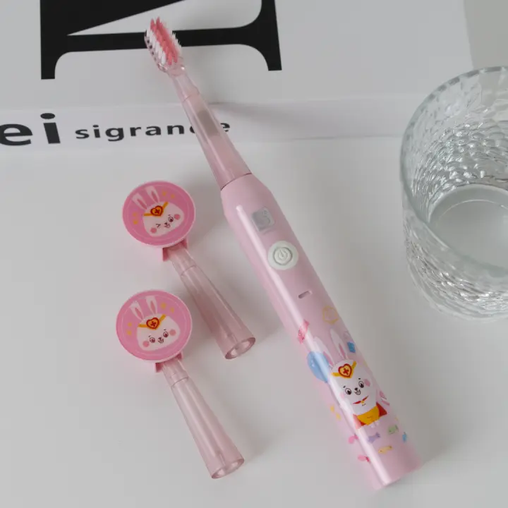 Cepillo de Dientes Eléctrico Infantil, niño y niña, con Tapa Cabezal de Conejito, Sónico y Recargable USB, 3 Modos de Cepillado, Suave y Divertido para Niños, Impermeable IPX7, Incluye 3 Cabezales de Repuesto - Extrahouse - 1