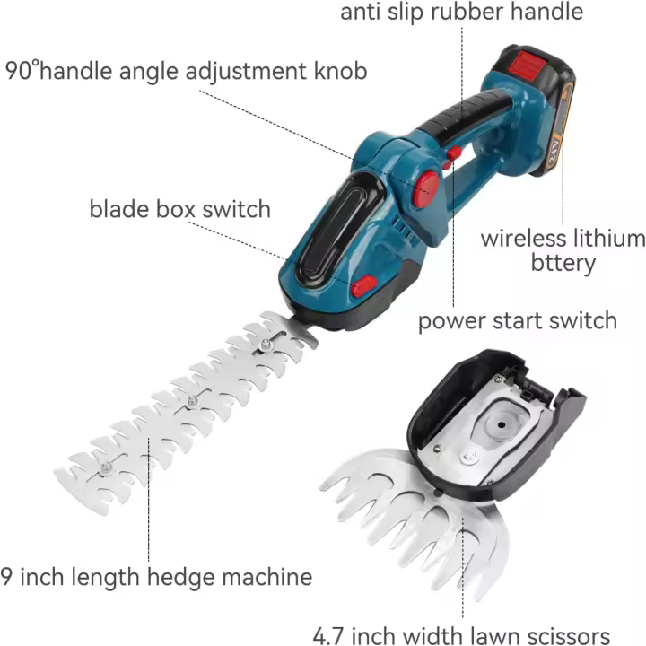Cortasetos Inalámbrico Eléctrico 2 en 1 Tijeras de Césped de Mano 24 V  con Batería Recargables y Cargador Cortadora de Arbustos para Jardín, Césped para batería Makita de 18V - 1