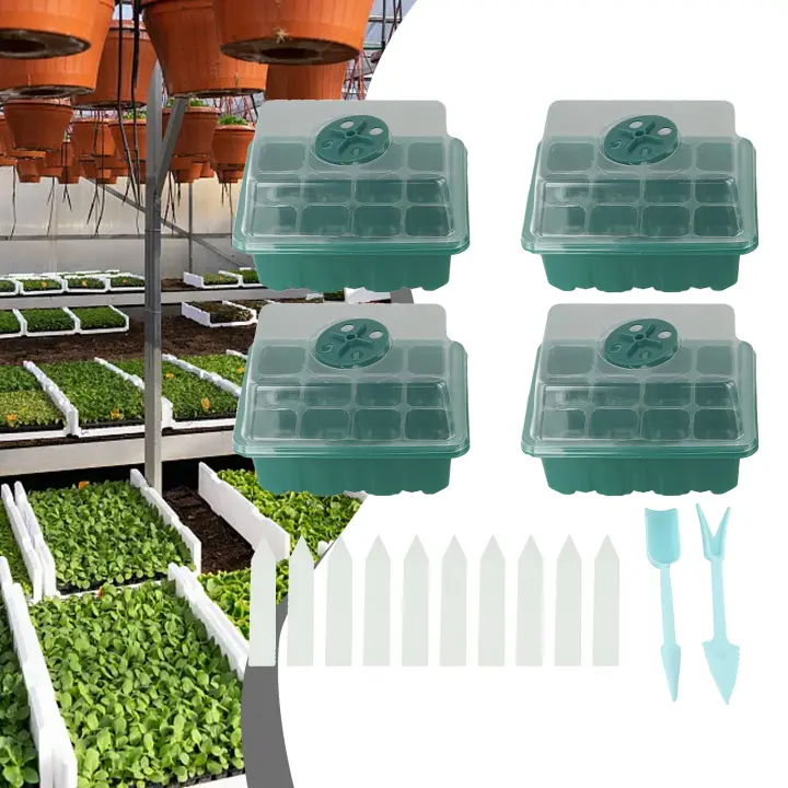 4pcs Macetas De Invernadero Para Plantas De Jardín Mini Invernadero Con 12 Compartimentos Para Propagación Interior Suministros De Jardín - 1