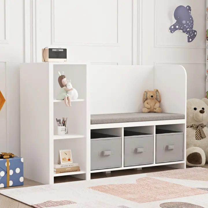 Estantería infantil con banco Høylandet 76x112x40 cm - Blanco/Gris [en.casa] - 1
