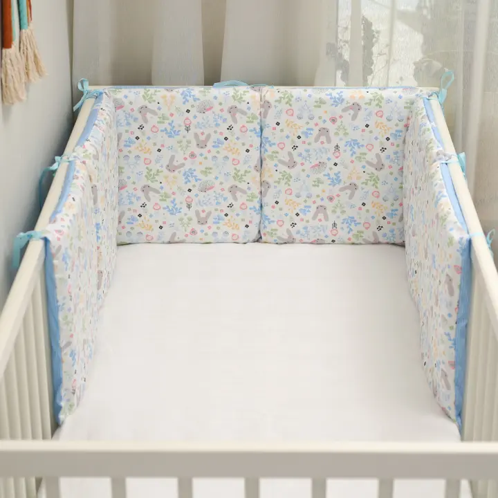 LALA - Juego de ropa de Cama para Cuna de Bebe, barandilla Anticolisión de Algodón de dibujos animados, Conejo Azul 30*30*6, extraible y lavable. - 1