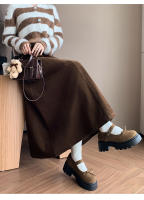 Falda Larga De Corduroy Elegante Para Invierno A-Line Con Cintura Empirica Y Cinturón Amplio Estilo Coreano Moda Feminina - details 13
