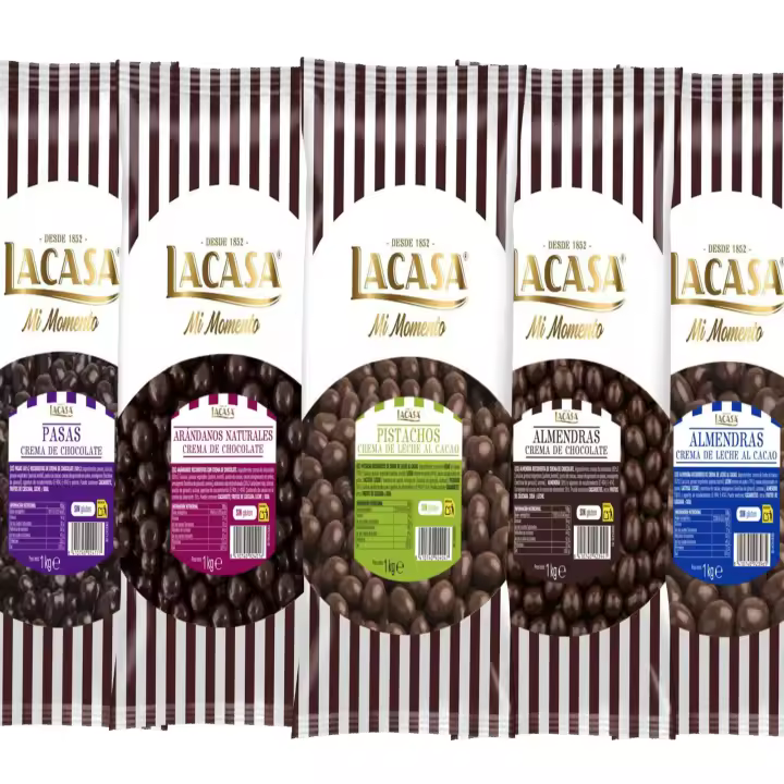 Lacasa pack 5kg deliciosas bolas de frutos secos con chocolate: Pasas de Corinto Negro,Almendra Negro,Almendra Leche,Arándanos Negro,Pistachos Leche - 1