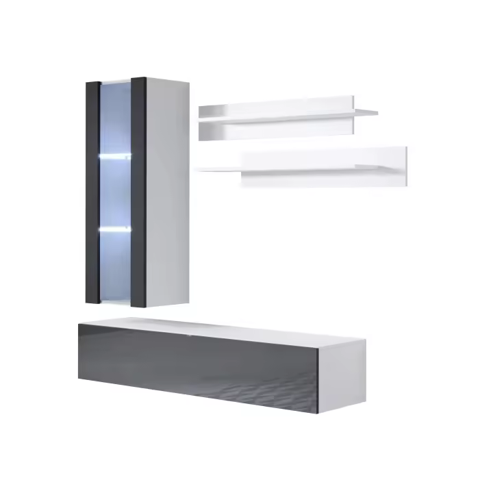 MB Muebles Bonitos - Conjunto Mueble de Salón con Vitrina, LED, Ancho 160cm, Más Colores, Modelo Luke 5 - 1