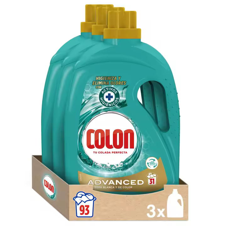 Colon Higiene Advanced, Detergente para la ropa Gel 93 lavados (3x31 lavados)" - 1